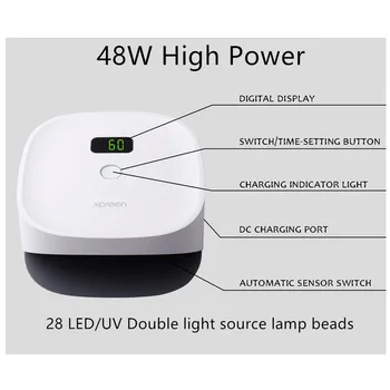 

48W Nail Lamp Infrared intelligent induction 28 LED/UV Double light source lamp beads Built-in lithium battery