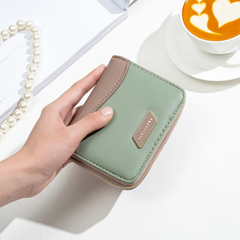 

New Women's Short Wallet Korean Small Fresh Contrast Color Zipper Multifunction Large Capacity Student Small Wallet Card Holder