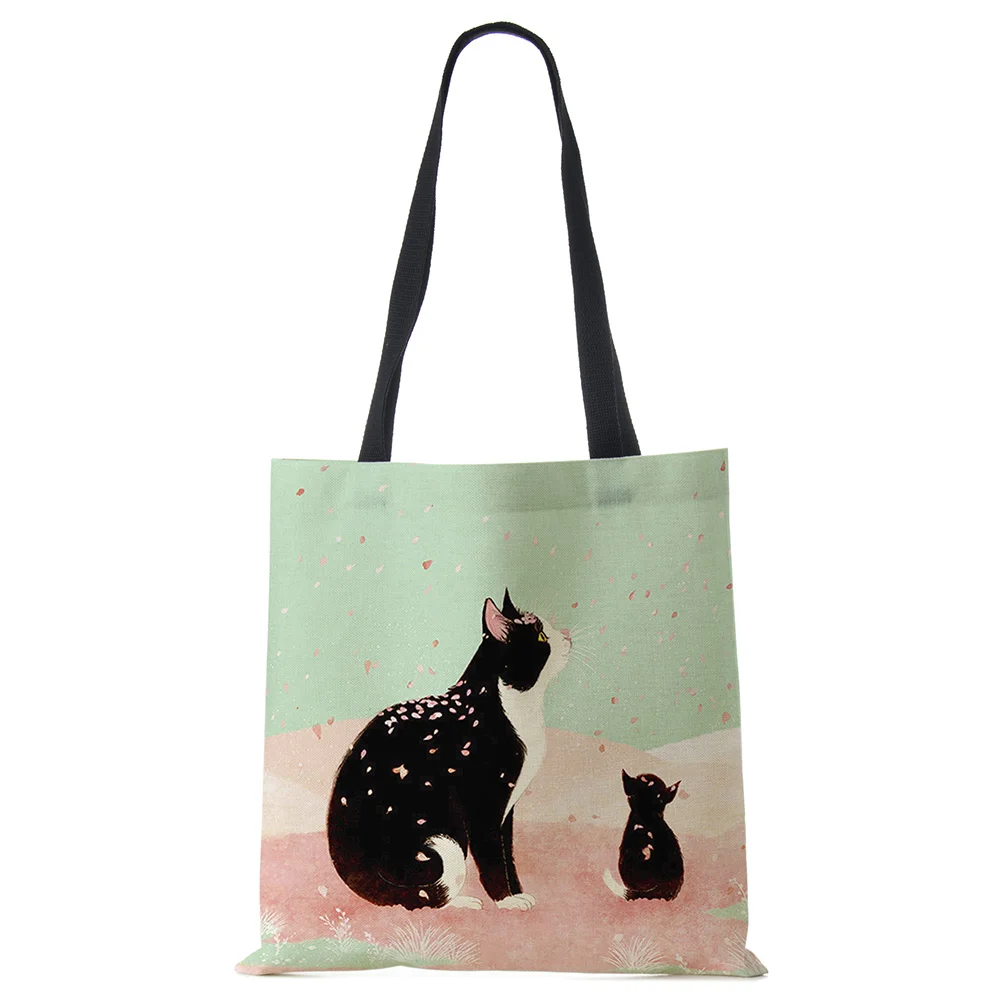 Customized Cartoon Cat Print Korean Tote Bag For Women Reusable Shoulder Bags For Groceries Folding Travel School Bags Pouch quilted shoulder bag Shoulder Bags