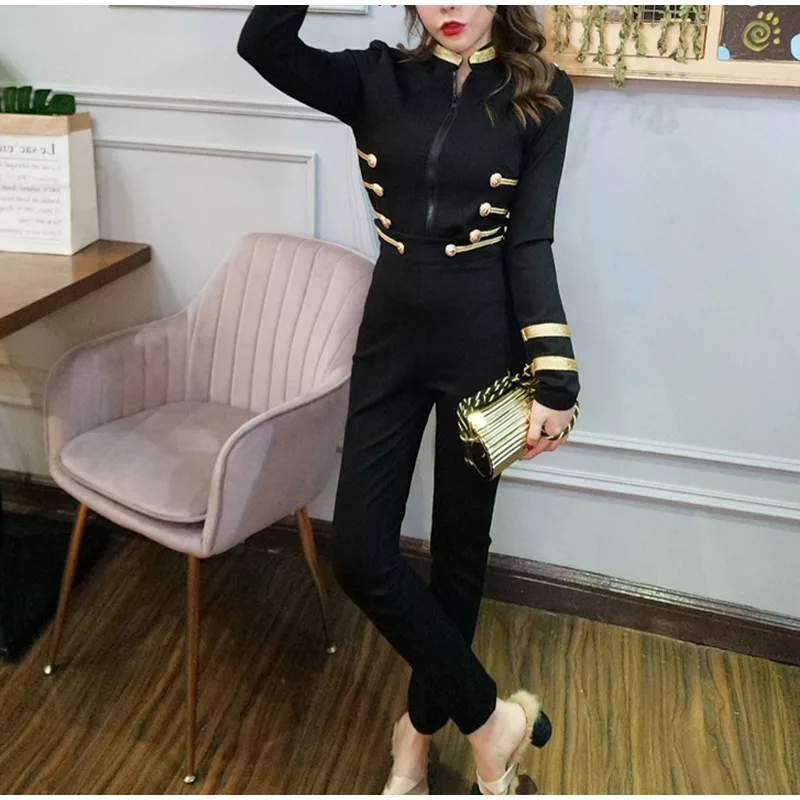 Autumn Women Jacket and Suit Short Trench Jacket Flare Pants Suit Front Zip Celebrity Party Club Long Sleeve Coats Sets