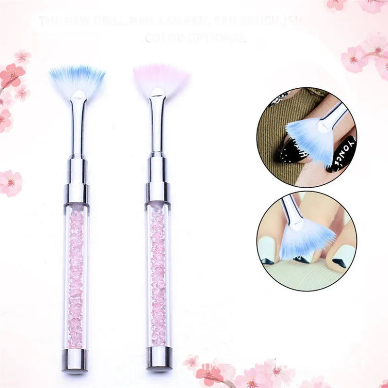 

Fan Shape Nail Brush Rhinestone Handle Glitter Dust Powder Remover Builder Gel Nail Art Painting Pen Nail Tips Tools