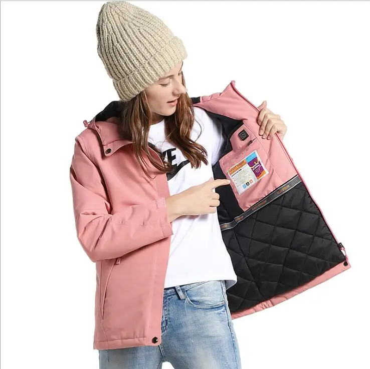 Women Pink Мужские и женские зимние толстые хлопковые куртки с USB подогревом, водонепроницаемая ветровка для походов, скалолазания, лыжного спорта - Цвет: Women Pink