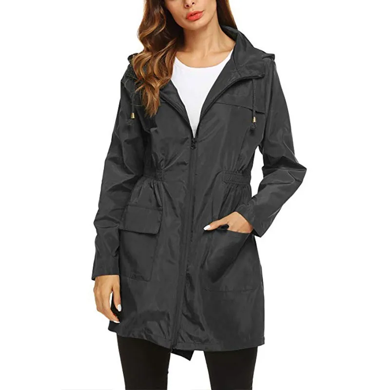Женская однотонная дождевик, куртки для улицы, водонепроницаемые толстовки, ветрозащитная дождевик, дождевик, пончо, непромокаемый черный плащ