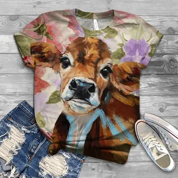 

2020 Plus Size woman tshirts O-Neck Short Sleeve 3D Cow Print Casual Tops Tee T-Shirt Blusas