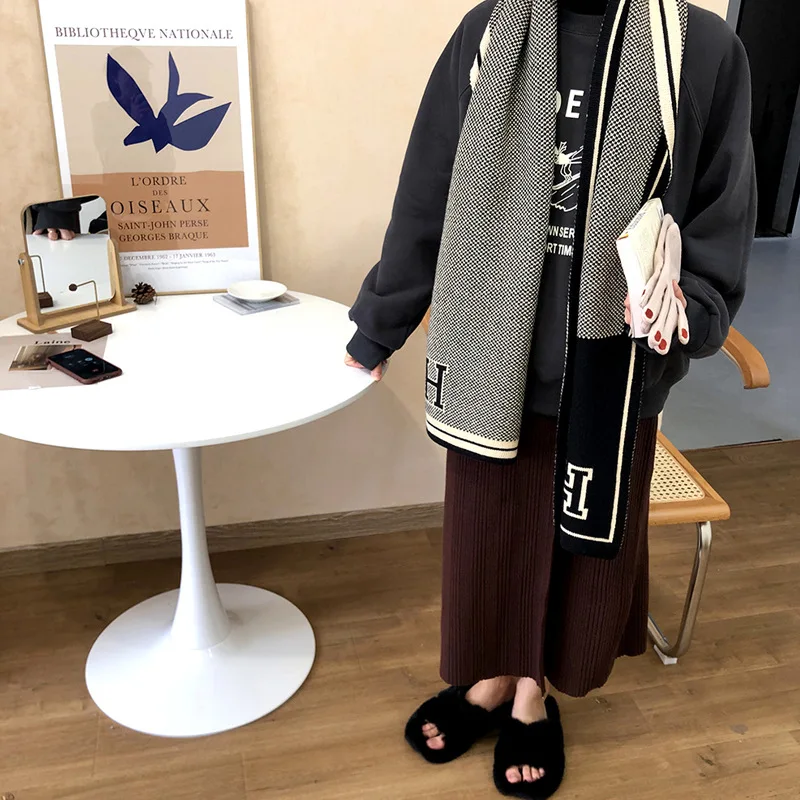 

Cashmere feel thick warm knitted scarf Unisex shawl Blanket scarves
