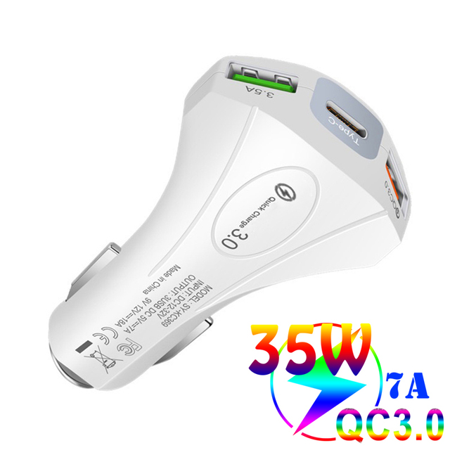 Car Charger 35W Type C Quick Charge 3.0 QC3.0 Fast Car USB C Charging Adapter For iPhone Samsung Xiaomi Mobile Phone Charger