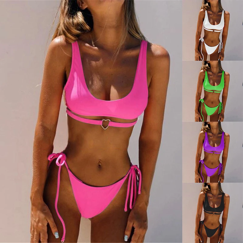 

Women Sexy Bandage Bras Set Heart Thong Biquinis Low Waist Bathing Suit Push Up Brazilian Bikinis 2019 New Swimming Suits Women