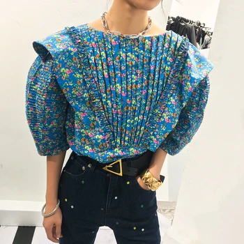 

Round Neck T Shirts Women Summer New 2020 Ruffled Ladies T Shirts Short Sleeve Fashion Casual Print Tops Female