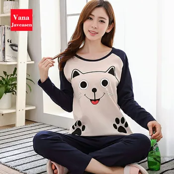 

Vana Javeasen Sweet Cartoon Women Pajamas Sets O-Neck Homewear Autumn Student Sleepwear Long Sleeve Nightwear Womens Pyjama