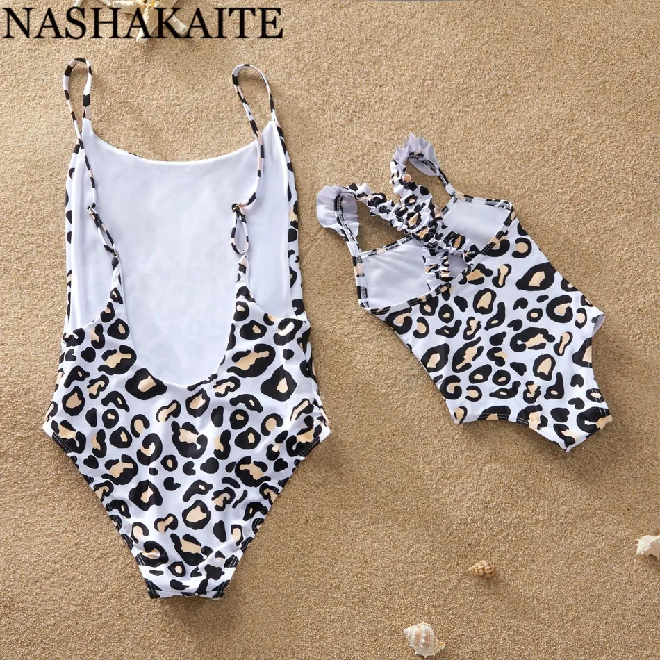 NASHAKAITE/купальник для мамы и дочки; летний Леопардовый принт; коллекция года; цельный купальник; одежда для мамы и дочки; одежда для купания для мамы и дочки