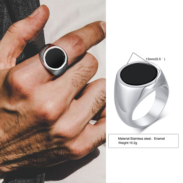 for Men, Stainless Steel Square Signet Ring, Black Enamel Men's Pinky Rings,Gents Jewelry