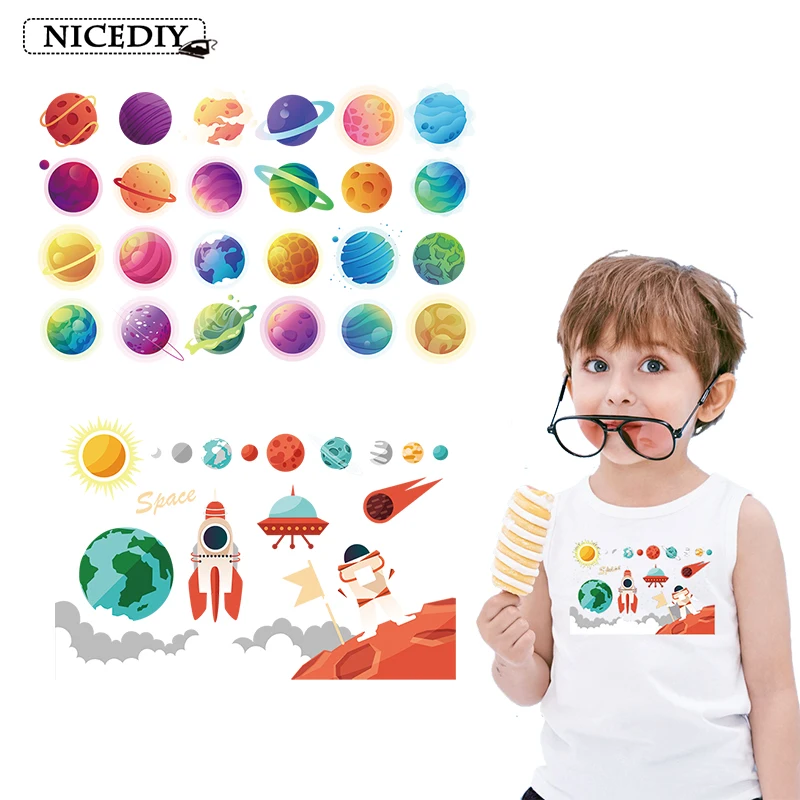 

Nicediy DIY Planets Patches Heat Transfer Vinyl Sticker Thermal Transfers Cartoon Iron On Transfers For Clothes Sticker Washable