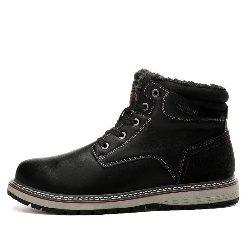 NEW Fashion Men Winter Snow Boots Keep Warm Boots Plush Ankle Boot Snow Work Shoes Casual Men's Snow Boots - Цвет: black