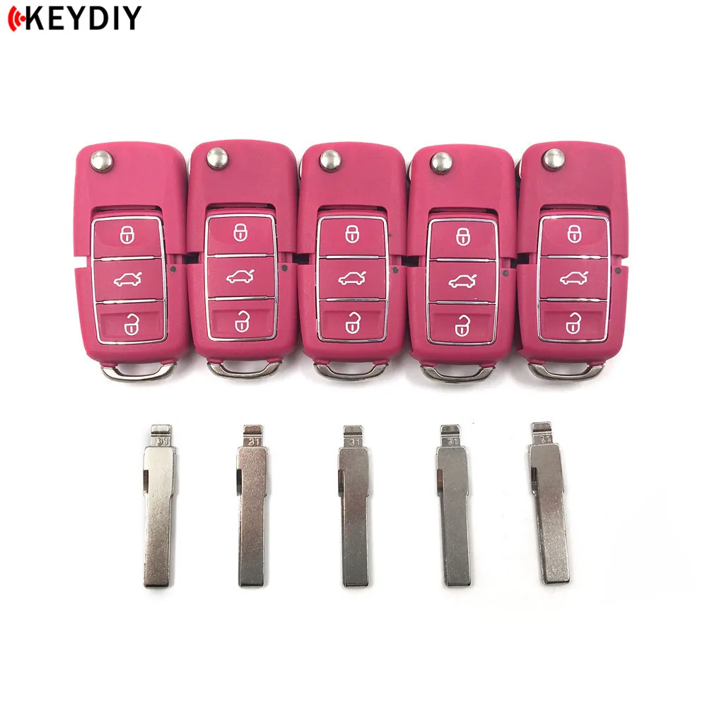 5 шт., оригинальные брелки KD900/KD MINI/KD-X2, серия B, пульт дистанционного управления, B01, роскошные, с 5 шт. № 01/31/42/86, лезвие для ключей для VW - Цвет: B01 Pink with 31