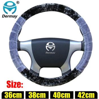 

36cm 38cm 40cm 42cm Winter Plush Black Gray Car Steering Wheel Cover for Car Suvs Bus Scania Non-slip Free shipping