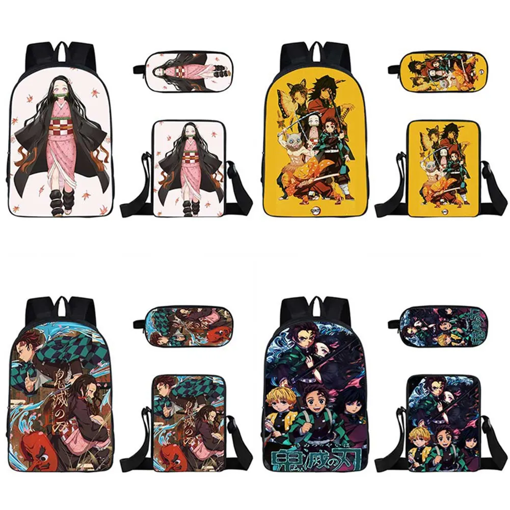 3pcs/Set Demon Slayer: Kimetsu No Yaiba Backpack Fashion Women Men School Bags Book Bags Waterproof Travel Bags