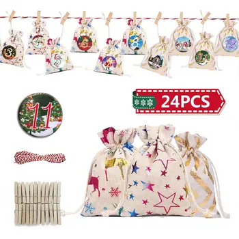 

Christmas Calendar Gift Bag Environmentally-Friendly 24 Advent Calendar Burlap Bag, Durable Hanging Drawstring Gift Bag Dropship
