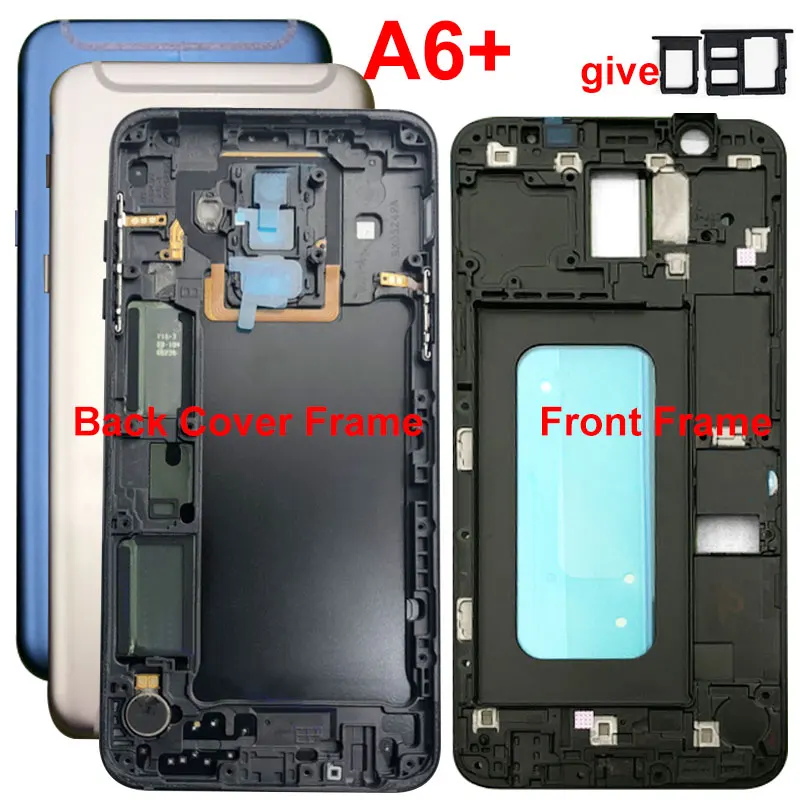 Для samsung Galaxy A6 Plus A6+ A605 A605F средняя передняя рамка полный корпус задний корпус под светодиод рамка задняя панель