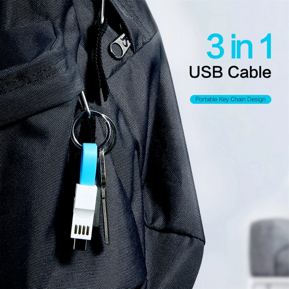 3 в 1 брелок USB кабель для зарядки Micro usb type C кабель для освещения для iPhone XS Android 2A Мини Брелок Зарядное устройство кабели для зарядки