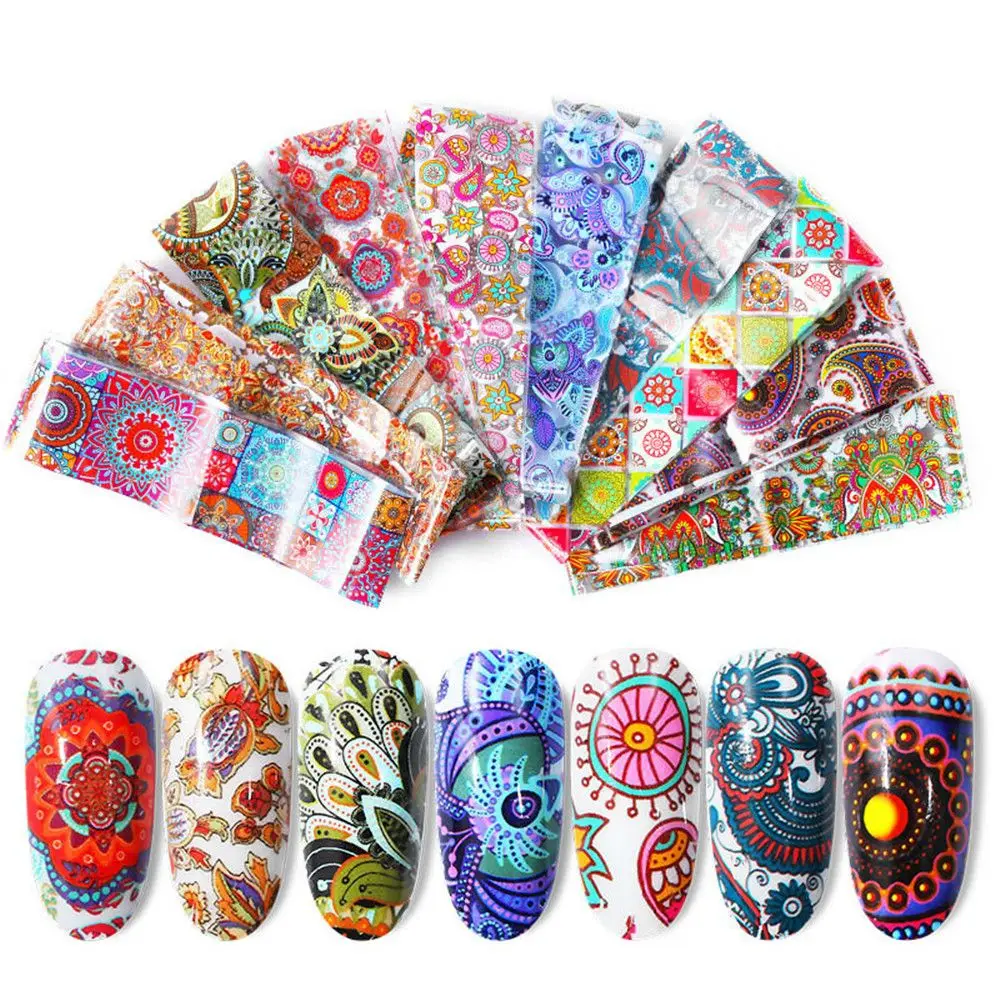 

10pcs 20*4cm Colorful Nail Foil Set Adhesive Transfer Sticker Personalized Pattern Wraps Slider Tape Decoration Manicure