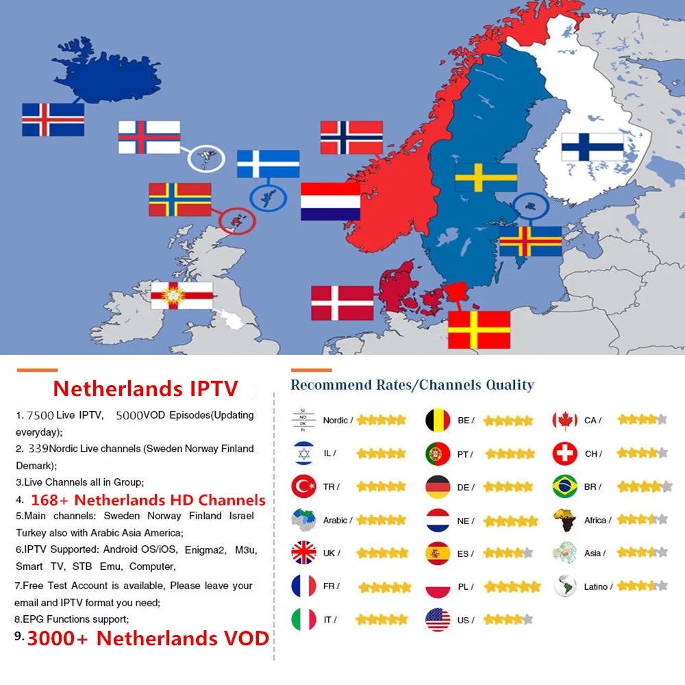 Тюнер для просмотра телеканалов Нидерландов 9500+ HD live подписка голландская Европа Nederland Франция Швеция Холланд США Великобритания android ip tv m3u smart tv box