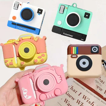 

3D Cute Cartoon Giraffe Camera Shape Earphone Case for Apple Airpods 1 2 Wireless Headset Protector Cover Earpods Accessories