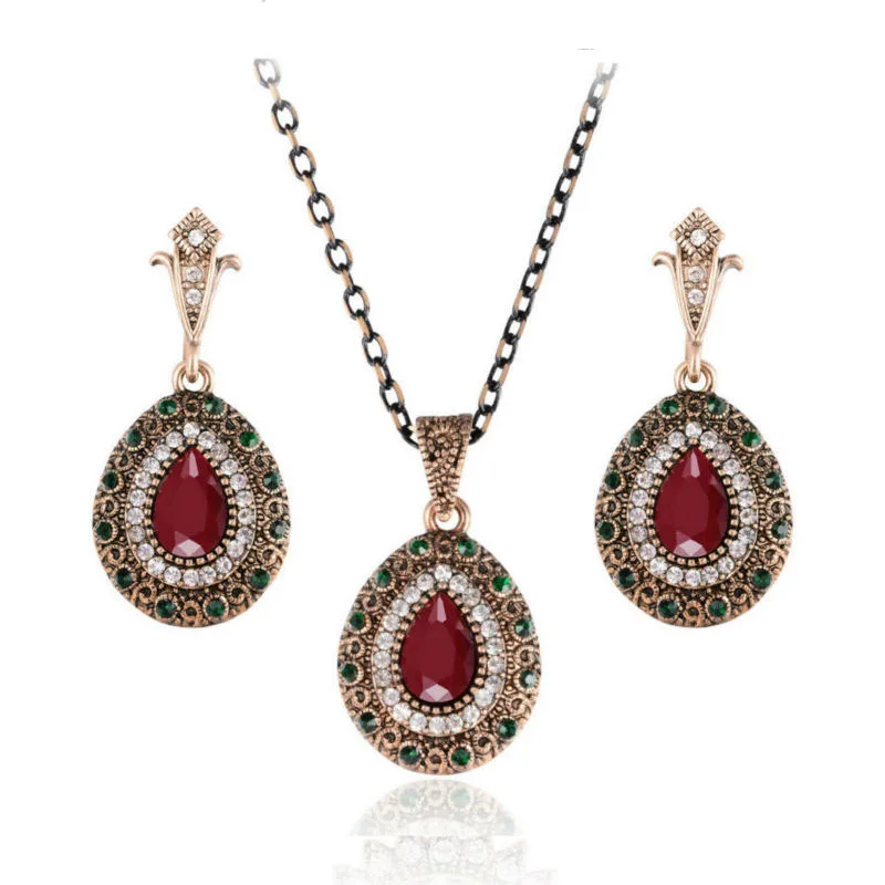 Индийский роскошный винтажный комплект ювелирных изделий из кристаллов, серьги, ожерелье, античное золото, смола, турецкие свадебные ювелирные изделия