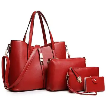 

PU Leather Handbag + Fashion Women Shoulder Bag + Wallet + Card 4pcs Set