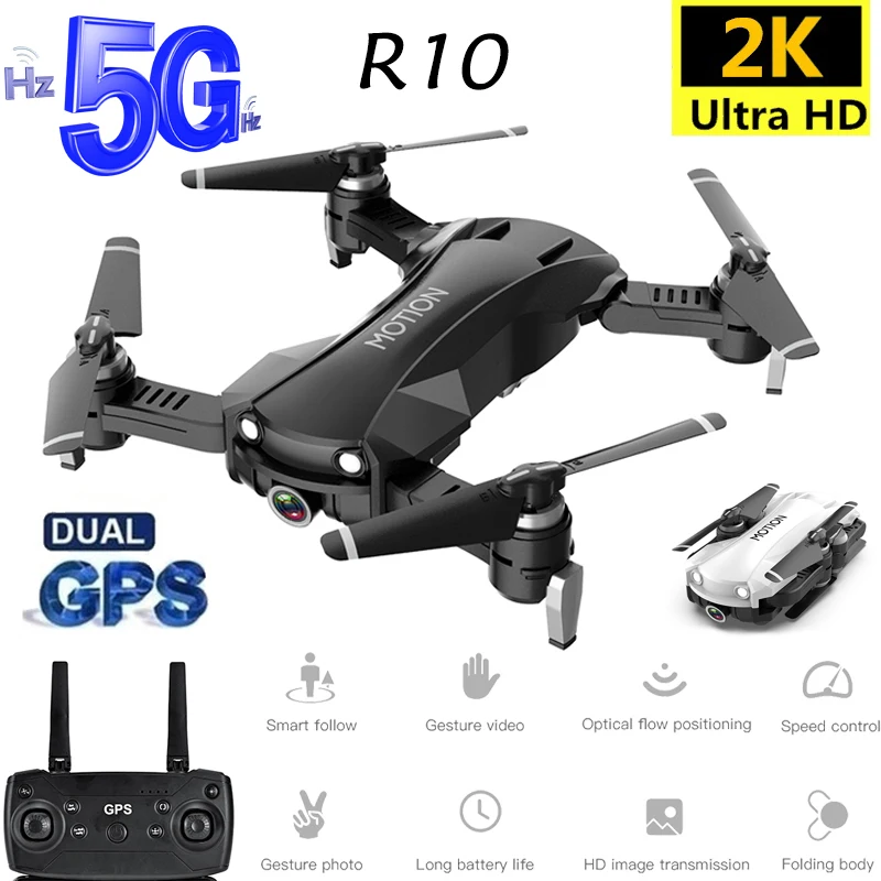 Радиоуправляемый Дрон R10 gps с камерой 2K Ultra HD складной Квадрокоптер электрической