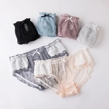 

Lace panties Women's underwear Mid waist Transparent Sexy Thong Seamless underpants G string Four seasons Panties for women Sale