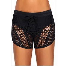 Сексуальные кружевные женские плавки, цельный бикини, шорты, короткая нижняя часть, высокая талия, купальник, пляжная одежда, купальный костюм, два слоя, 3XL