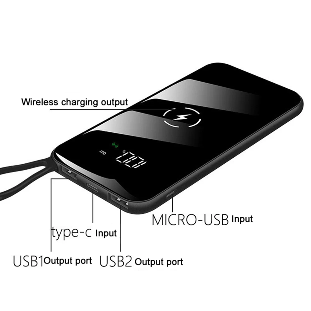  FLOVEME LED Display Poverbank 10000mAh Power Bank cargador inalámbrico para Xiaomi mi iPhone baterí