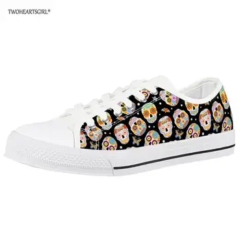 

Twoheartsgirl Low Top Sugar Skull Print Canvas Shoes for Women Casual Ladies Female Vulcanized Sneakers Canvas Flat Shoes