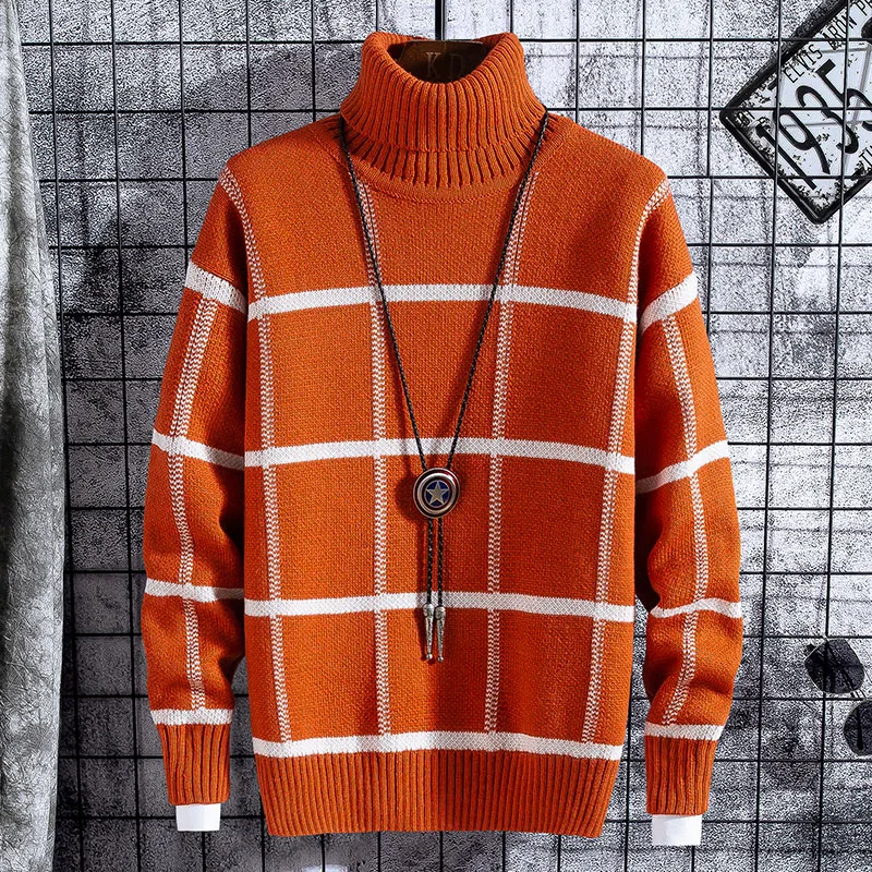 thumbnail image 1 of Suéter navideño para hombre, ropa de invierno 2020, suéteres gruesos y cálidos a cuadros para hombre, suéteres clásicos de moda de cuello alto para hombre, jersey cálido para hombre, 1 of 5