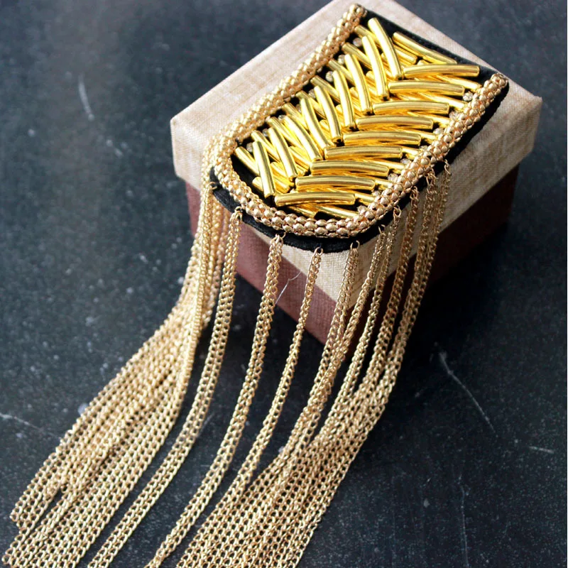 

Vintage Shoulder Dress Performance Accessories Cloth Tassel Epaulettes Decoration Board Metal Chain Exquisite Jewelry Handmade