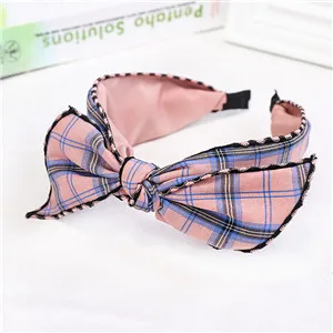 Pink Милые клетчатые женские повязки для волос в Корейском стиле женские повязки на голову милые аксессуары для волос - Цвет: Pink