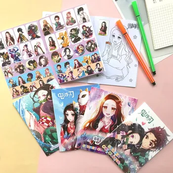 

Demon Slayer Kimetsu no Yaiba Anime Coloring Book For Children Kill Time Painting Drawing Antistress Books With 2 Page Sticker