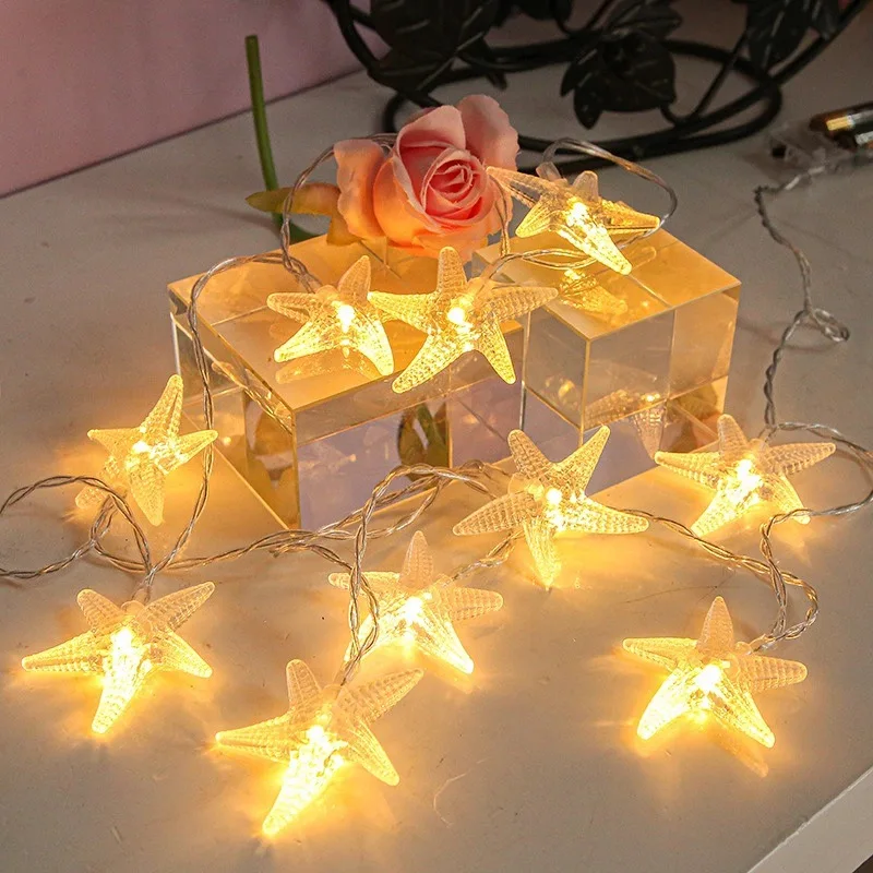 цена PheiLa LED Starfish String Lights Fairy Garland Lamp String Battery Operated for Romantic Wedding Christmas Outdoor Decoration