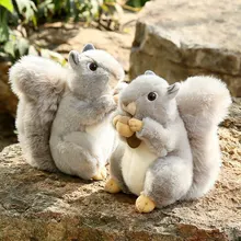 

20cm Eating Nut Cute Squirrel Doll Standing Grey Simulated Forest Small Animal Fuzzy Big Tail Children Plush Toy Gift