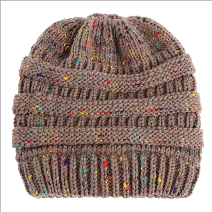 Deep Khaki hat Осень и Зима горячие точки пряжа смешанная пряжа вязаная шапка с отверстием для хвоста для мужчин и женщин - Цвет: Deep Khaki hat