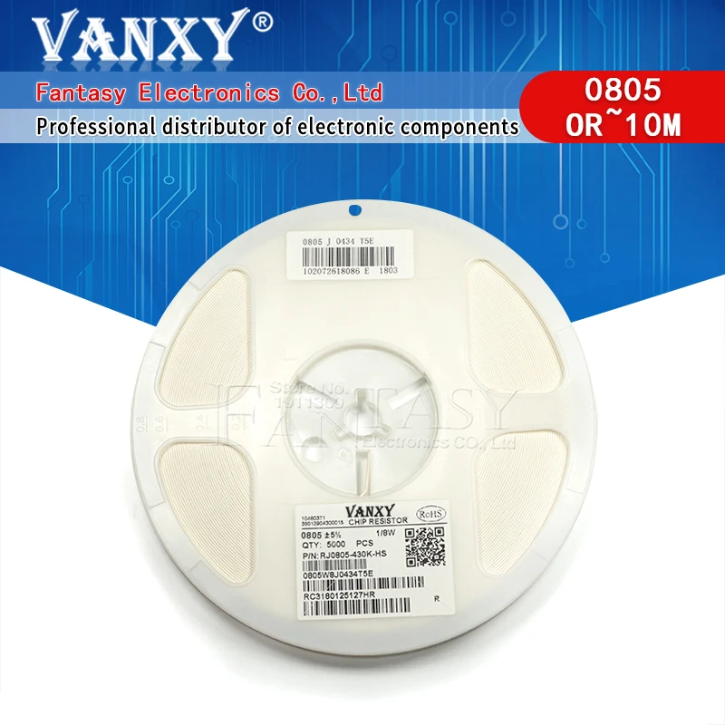 5000 шт. 0805 SMD 1/8 Вт Резистор проволочного чипа 0R ~ 10 м 0 10R 100R 220R 330R 470R 1K 4 7 K 10K 47 (Европа)