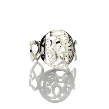 

AILIN Personalized MO Ring Sterling silver Customized Cut 3 Monogrammed Initials In Circle With Heart Style Rings Love Rings