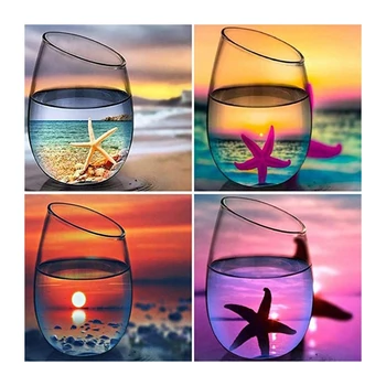 

DIY Diamond Painting Kits Full Drill,4 Pack Beach Landscape Paint with Diamonds Art Starfish Sunrise Sunset Craft Cross