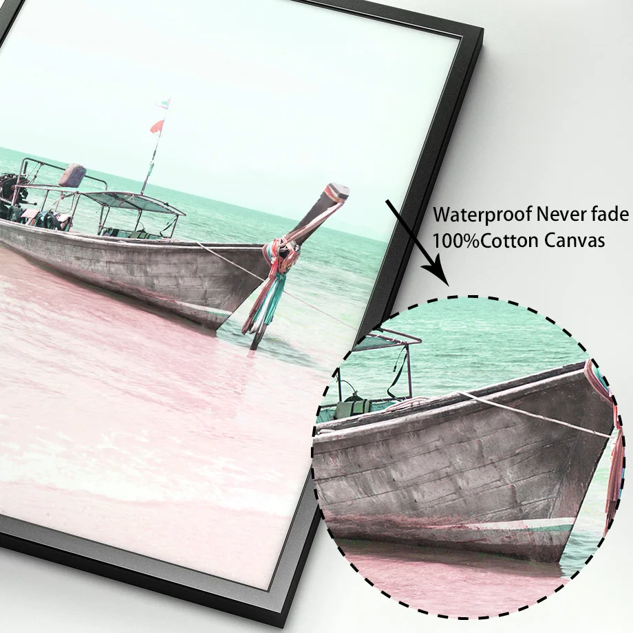 Pink Beach Sea Waves Flamingo Flower Car Wall Art Canvas Painting Nordic Posters And Prints Wall Pictures For Living Room Decor