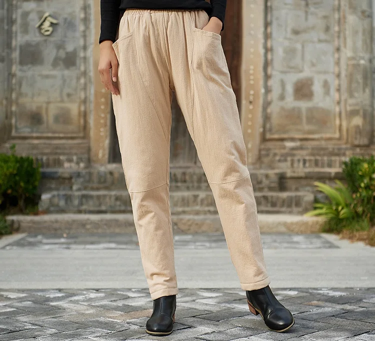 OriGoods, стеганые штаны для женщин, плотные теплые зимние штаны, тонкие, с эластичной резинкой на талии, зимние брюки для женщин, оригинальные винтажные повседневные штаны, B276
