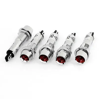 

5PCS DC 12V 2 Pins Recessed Red Pilot Light Signal Indicator Lamp Silver Tone