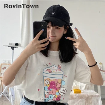 

Korea Style Fashion Kawaii Cartoon Print Tee Shirt Femme 2020 New Summer Women Cotton Loose Short Sleeve T-shirt Free Shipping