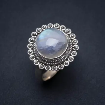 

Natural Rainbow Moonstone Handmade Boho 925 Sterling Silver Ring, US Size 9 S2501