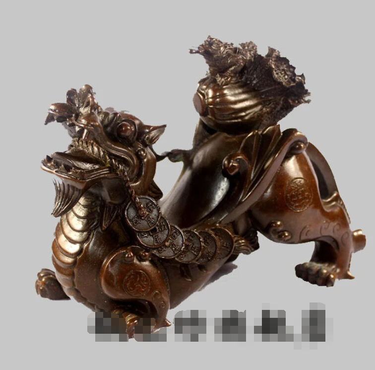 9' China Bronze Unicorn Animal Foo Dog Lion Kylin Statue Figurine decoration bronze factory outlets | Дом и сад