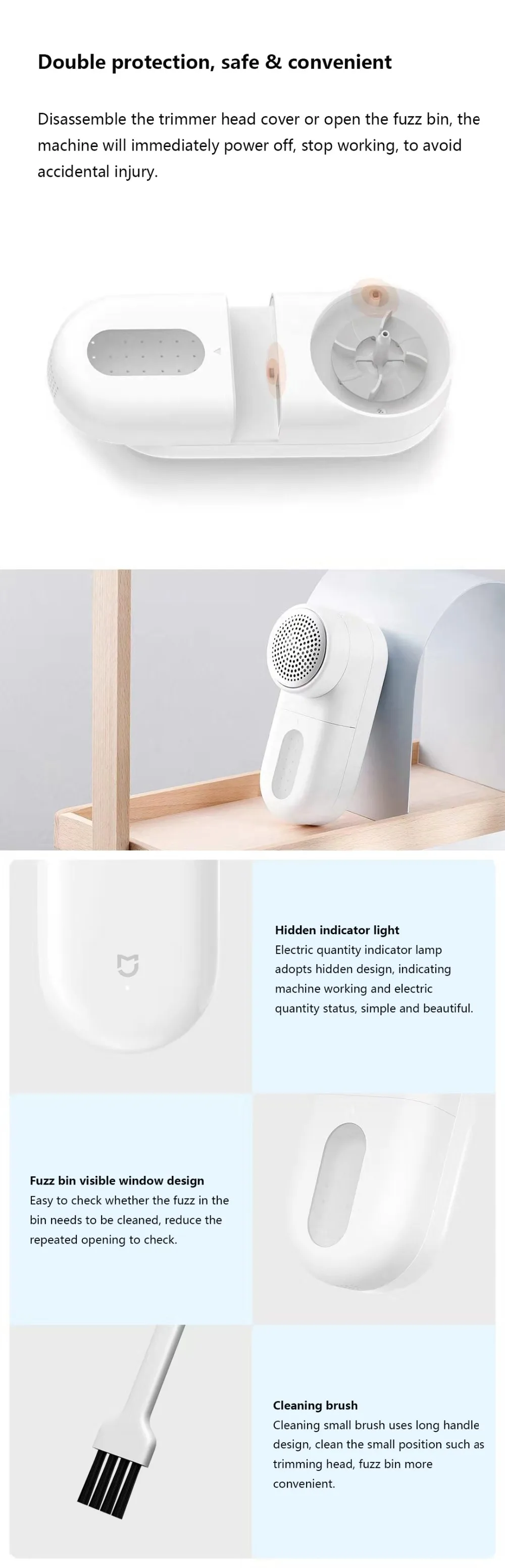 Original Xiaomi Mijia Portable Lint Remover Hair Ball Trimmer Sweater Remover 5 Leaf Cutter Head Motor Trimmer With Brush Inside (13)